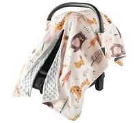 Baby Car Seat Cover Winter Minky - Infant Car Seat Canopy with Snap Peekaboo Opening, Multi-Use as Stroller Cover, Nursing Cover and Baby Blanket for Boys Girls (Animal Party)