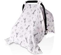 Baby Car Seat Covers for Boys Girls, Metplus Muslin Infant Carseat Canopy, Lightweight Breathable Newborn Carrier Canopies Stroller Cover, Universal Fit Large Size 47.2 x 35.4 inch, Elephant Giraffe