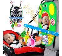Baby Car Seat Toys - Baby Travel Activity Toys with Baby Mirror and Teether Built-in Music Infant Car Toys for Back Seat Rear Facing,Hanging Squeaky Toy Newborn Toys Activity Center