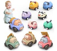 Baby Car Toys for 1+ Year Old Boys Girls, 4 Pieces Animal Racing Cars for Toddlers 1-3, Infant Friction Powered Vehicle Set, Push and Go Truck Educational Toys, 1st Birthday Gifts for Boys Girls Kids