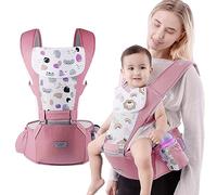 Baby Carrier with Hip Seat,Ergonomic Infant& Child Holder Carrier Kangaroo Bag with Storage Bags,Soft Lightweight Pure Cotton Comfortable Baby Backpack Carrier for Newborn and Toddler,7-55lbs (Pink)