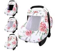 Baby Carseat Cover Girls, Pea Pod Floral Infant Car Seat Covers Canopy for Newborn with 2 Layers Windows of Breathable Mesh/Fabric, Lightweight Polyester/Minky Dot Backing, Snug Fit Most Baby Car Seat