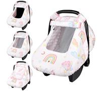 Baby Carseat Cover Girls, Pea Pod Unicorn Infant Car Seat Covers Canopy for Newborn with 2 Layers Windows of Breathable Mesh/Fabric, Lightweight Polyester/Minky Dot Backing, Snug Fit