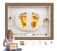 Baby Casting Kit | Wooden Baby Picture Frame, Baby Prints Hands and Feet - Safe Paint, Handmade Fetal Hair Collection Bottle for Baby Shower, Family Keepsake