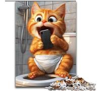Baby Cat on Toilet Jigsaw Puzzles for Teenagers 1000 Piece, Challenging Game And Family Play with Matching Poster And Trivia Sheet 26x38cm