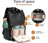 Baby Uma Award-Winning Baby Changing Bag Backpack - Leather-Style for Mum & Dad, Nappy Bag with Insulated Bottle Holders, Multiple Compartments & Changing Mat (Black)
