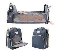 Baby Changing Bag Backpack, Portable Nappy Changing Backpacks with Foldable Cot Bed, Large Capacity Baby Diaper Bag with Changing Pad, Waterproof Mummy Shoulder Bag for Travel with Stroller Straps