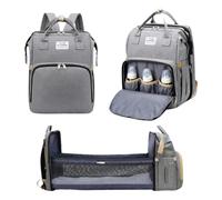 Baby Changing Bag Backpack with Changing Mat - Multifunction Nappy Changing Bags Waterproof Diaper Bag with Foldable Cot Bed, Insulated Pockets & Stroller Straps - Baby Bag for Mum & Dad