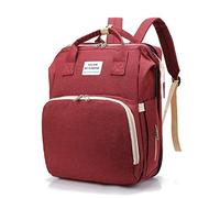 Baby Changing Bag,Multifunctional Diaper Bag Folding Nappy Portable Folding Crib Mommy Bag,Mother and Baby Bag (Red)