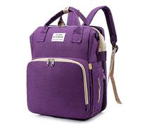 Baby Changing Bag,Multifunctional Diaper Bag Folding Nappy Portable Folding Crib Mommy Bag,Mother and Baby Bag (Dark Purple)
