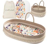 Baby Changing Basket, BOHO Moses Baskets for Newborn, Baby Basket for Baby Dresser, Diaper Changing Basket for Baby with Diaper Caddy, Cartoon Changing Pad, Waterproof Sponge Cushion, Storage Bag