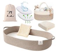 Baby Changing Basket - Moses Basket Changing Table Topper and Thick Foam Pad with Removable Cotton Mattress Cover, 100% Cotton Boho Nursery Decor with Storage Bag (Cotton Rope)