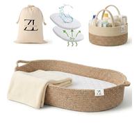 Baby Changing Basket - Moses Basket Changing Table Topper and Thick Foam Pad with Removable Cotton Mattress Cover, 100% Cotton Boho Nursery Decor with Storage Bag (Cotton Rope)