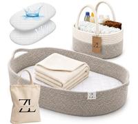 Baby Changing Basket - Moses Basket Changing Table Topper and Thick Foam Pad with Removable Cotton Mattress Cover, 100% Cotton Boho Nursery Decor with Storage Bag (Cotton Rope)