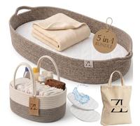 Baby Changing Basket - Moses Basket Changing Table Topper and Thick Foam Pad with Removable Cotton Mattress Cover, 100% Cotton Boho Nursery Decor with Storage Bag (Cotton Rope)