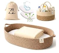 Baby Changing Basket - Moses Basket Changing Table Topper and Thick Foam Pad with Removable Cotton Mattress Cover, 100% Cotton Boho Nursery Decor with Storage Bag (Cotton Rope)