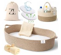 Baby Changing Basket - Moses Basket Changing Table Topper and Thick Foam Pad with Removable Cotton Mattress Cover, 100% Cotton Boho Nursery Decor with Storage Bag (Cotton Rope)