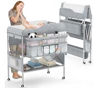 Portable Baby Changing Table, Foldable Changing Table Dresser Baby Changing Station, Height Adjustable Waterproof Diaper Changing Table Pad Topper, Newborn Nursery Organizer