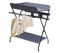 Baby Changing Table, Foldable Infant Newborn Diaper Care Station Table, Diaper Station with Safety Strap, Side Rack, Storage Basket, for Less Than 12 Months, Dark Grey