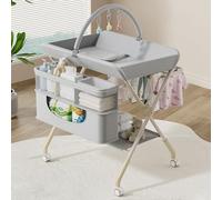 Baby Changing Table Folding Baby Changing Unit 4-in-1 Baby Changing StationStorage Tray and RailHeight AdjustableInfant Care Station for Changing Clothes and DiapersGrey