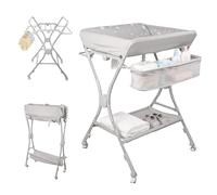 Baby Changing Table Infant Changing Unit Foldable Changing Station with Storage Organizer and Wheels Hanging Racks, Baby Care Station for Newborn Babies