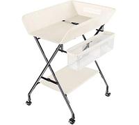 Baby Changing Table,on Casters, Foldable Infant Diaper Station Nursery Organizer with Storage, Cross Leg Style