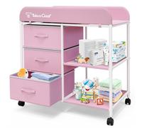 Baby Changing Table, Portable Changing Table, Diaper Changing Station with Waterproof Pad, Changing Table Dresser with 3 Storage Baskets, Mobile Nursery Organizer for Newborn Essentials