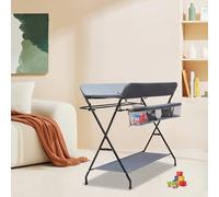 Baby Changing Table, Portable Folding Baby Changing Unit, Changing Table with Storage Board and Storage Basket, High Fence, Space-Saving, for Baby Age is Less Than 12 Months, Dark Grey