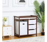 Baby Changing Table with 4 Fabric Storage Bins,Multi-Layer Solid Wood, 4-Sided Wooden Rails, Gray - Nursery Organizer