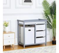 Baby Changing Table with 4 Fabric Storage Bins,Multi-Layer Solid Wood, 4-Sided Wooden Rails, Gray - Nursery Organizer