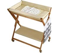 Baby Changing Table,Wood Folding with Storage and Waterproof Mat, Portable Toddler Infant Changing Station Dresser with Wheels