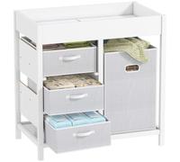 Baby Changing Unit Grey Poplar Plywood 84.5x84x48.5cm 4 Drawers Foam Oxford Pad