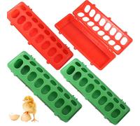 Baby Chick Feeder, Quail Feeder 4Pcs 12x4.5x3 Inch Red & Green Flip Top Pigeon/Baby Chick with 16 Feeding Ports Easy Refill Washable Reusable Sun Resistant Poultry Feeding Equipment