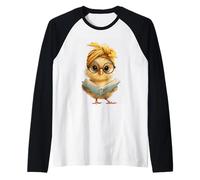 Baby Chick Open Book Reading Bird Graphic Portrait Round Raglan Baseball Tee