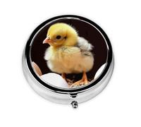 Baby Chicken Pill Case with Mirror Retro 3 Compartment Pill Box Small Pill Organizer for Purse or Pocket Decorative Metal Medicine Vitamin Organizer Unique Gifts