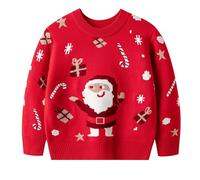 Baby Christmas,Long Sleeve Crew Neck Santa Claus Snowflake Print Jumpers Pullover Sweatshirt Jumper Winter Kids Clothes Boys Happy Holidays Clothing Xmas Festive Red