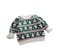 Baby Christmas Pyjamas Santa Costume Children's Outfits First Themed Boy Knitted Sweater Round Neck Pullover Top for Newborn Toddler Fall Winter Season Green