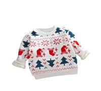 Baby Christmas Pyjamas Santa Costume Children's Outfits First Themed Boy Knitted Sweater Round Neck Pullover Top for Newborn Toddler Fall Winter Season White