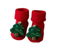 Baby Christmas Socks Toddler Anti-Slip Cotton Sock Xmas Pattern Girl Boy Baby Fluffy Socks Thick Winter Warm for Newborn 0-36 Months, Red Christmas Slipper Stockings Gift