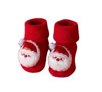 Baby Christmas Socks Toddler Anti-Slip Cotton Sock Xmas Pattern Girl Boy Baby Fluffy Socks Thick Winter Warm for Newborn 0-36 Months, Red Christmas Slipper Stockings Gift