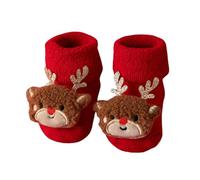 Baby Christmas Socks Toddler Anti-Slip Cotton Sock Xmas Pattern Girl Boy Baby Fluffy Socks Thick Winter Warm for Newborn 0-36 Months, Red Christmas Slipper Stockings Gift