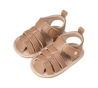 Baby Closed Toe Sandals Infant Girls Boys Toddler Summer Flat Anti Slip First Walking Shoes Open Toe Gladiator Roman Sandals Casual Crib Flat Shoes Prewalkers Khaki Footwear UK 3-6 Months