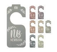 Baby Closet Dividers - 8 Pieces Wooden 7" | Age Tags 0-24 Months, High Quality Neutral Retro Design for Baby Room Organization - Patterns at Top, 3-6 6-9 9-12 12