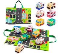 Baby Cloth Car Toys Set with Storage Bag & Play Mat, Tear - Resistant Cotton Car Models for Infants,Soft Toys with City Map Game Blanket for Babies