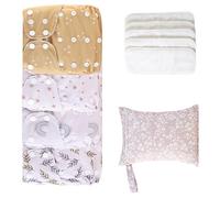 Baby Cloth Diapers - Adjustable Reusable Diaper Set | Soft Breathable Absorbent Liners with 4 Inserts, 1 Waterproof Wet Bag for Toddler Boys Girls, Eco Washable Nappies for Day and Night Protection