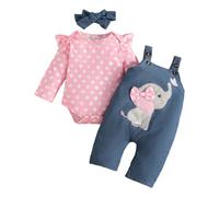 Baby Clothes Girl Long Sleeve Baby Girl Clothes Cute Clothing Set for Girls Newborn Set 3 Pieces Long Sleeve Tops Romper + Suspender Pants Bowknot Months Pink