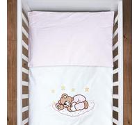 Baby Comfort 2 Pcs Kids Cotton Duvet Cover Pillowcase Bedding Set for Cot Bed 135 x 100 cm (Bear Pink)
