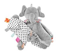 baby comforter Newborn, Grey Elephant with Teether and Sensory Tags | Grey minky security blanket with teether, sensory tags and 28 x 28 cm size for baby comforter gifts