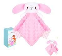 Baby Comforters Blanket 11.8” Security Blanket Bunny Comforter Cuddle Blanket Animal Snuggle Rattle Comforter Infant Gift Bunny Lovey Baby Comforter Newborn Baptism Gift Girls for Sleeping (Pink)