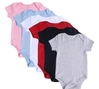 Baby Coming Home Outfits Plain Short Sleeve Romper Summer Crew Neck Newborn Girls Boys Cotton Sleepsuits Solid Color Infant Cute Bodysuit Soft Comfy (Blue, 0-3 Months)
